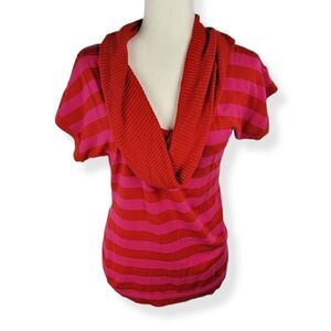 Express Cowl Neckline Striped Short Sleeve Sweater Medium